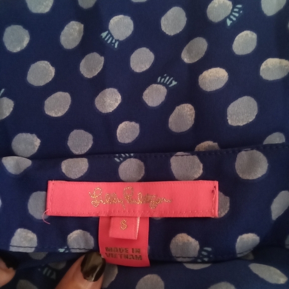 Lilly pulitzer Langston pocket dot royal purple women's blouse SZ small - Picture 6 of 10